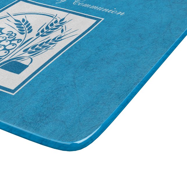 First Communion, Wheat, Grapes Blue Cutting Board (Corner)