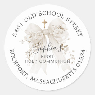 First Communion White Bow Return Address Label