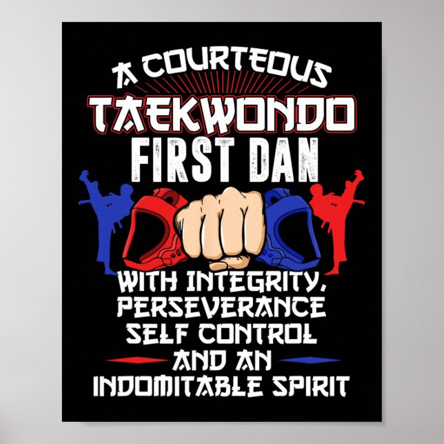 First Dan Taekwondo Gift 5 Tenets Oath Belt Level  Poster (Front)