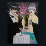 FIRST DATE, ART DECO POSTER<br><div class="desc">Original acrylic art deco couple painting... ... ..A couple on a first date, intriguing and mysterious. The setting is a romantic table with a large vase of roses, low lights and a table tucked away from the crowded atmosphere tells a story. A great painting that can be a great conversation...</div>