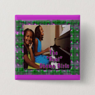 FIRST DAUGHTERS: SASHA & MALIA OBAMA GIRLS 15 CM SQUARE BADGE