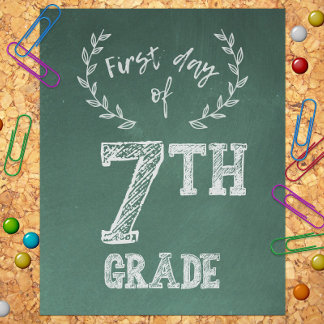 First Day Back to School, 1st Day of 7th Grade Photo Print