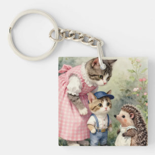 First Day Greetings –  Kitten & Hedgehog Key Ring