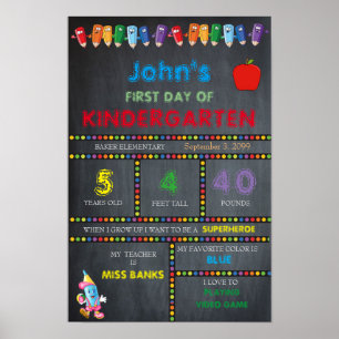 First Day in Kindergarten BOY,Small Size,Chalkboar Poster