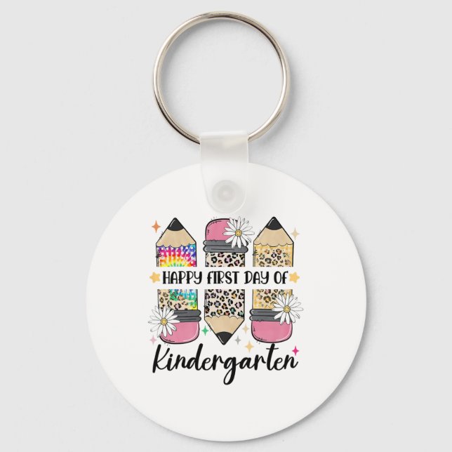 First Day Kindergarten Teacher Leopard Pencil Ck T Key Ring (Front)
