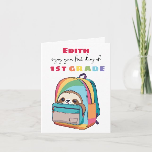 first day new grade Son Daughter cute sloth Card (Front)