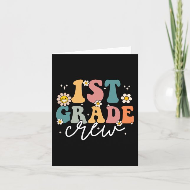 First Day Of 1st Grade Crew Groovy Back To School  Card (Front)