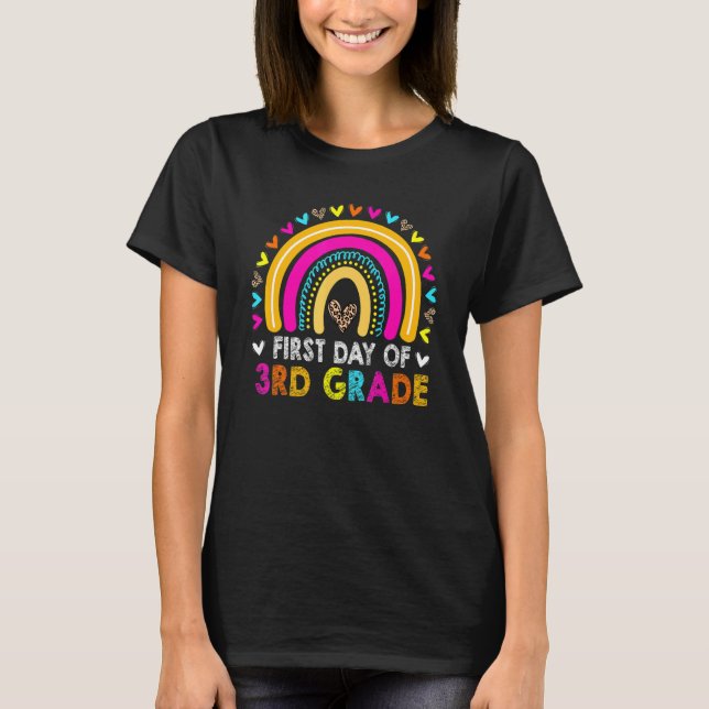 First Day of 3rd Grade  Back To School Leopard Rai T-Shirt (Front)
