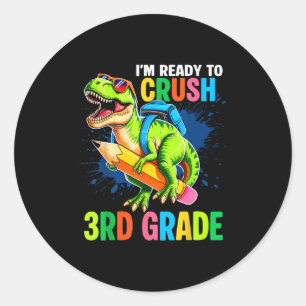 First Day Of 3rd Grade Shirt Boys Dinosaur Back To Classic Round Sticker