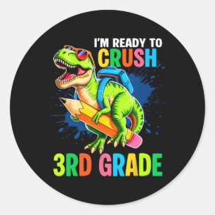 First Day Of 3rd Grade Shirt Boys Dinosaur Ck To S Classic Round Sticker