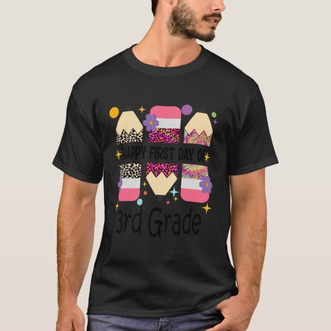 First Day Of 3Rd Grade Teacher Leopard Pencil Back T-Shirt (Front)