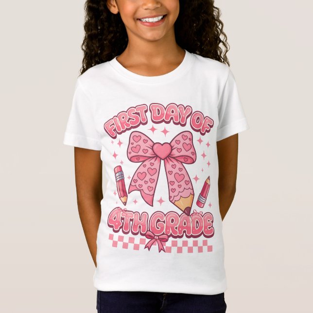 First Day Of 4th Grade Coquette Back To School T-Shirt (Front)