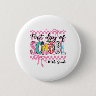 First Day Of 4th Grade Kids Girl Bow Back To Schoo 6 Cm Round Badge
