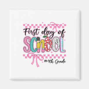 First Day Of 4th Grade Kids Girl Bow Back To Schoo Magnet