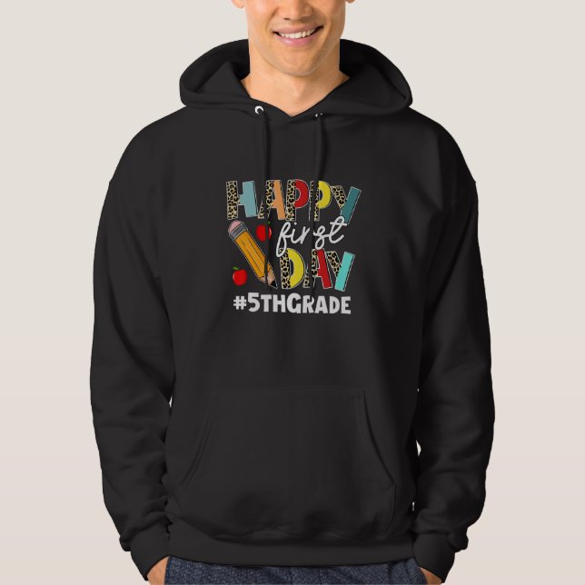 First Day Of 5th Grade Squad Leopard Back To Schoo Hoodie (Front)