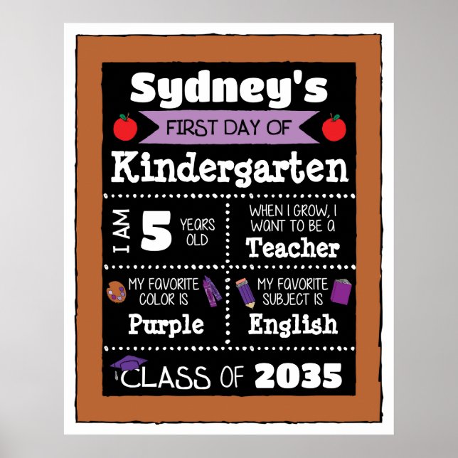 First day of Class Signs Student Art - Purple (Front)