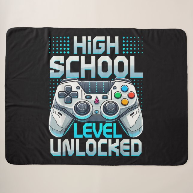 First Day of High School Level Unlocked Sherpa Blanket (Front (Horizontal))