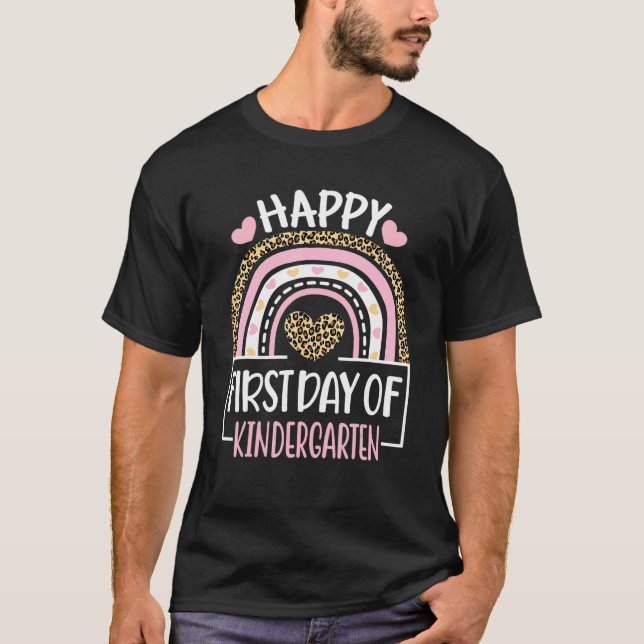 First Day Of Kindergarten  Back To School Leopard  T-Shirt (Front)