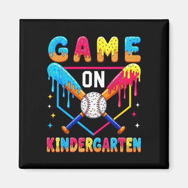 First day of kindergarten baseball drip for boys magnet (Front)