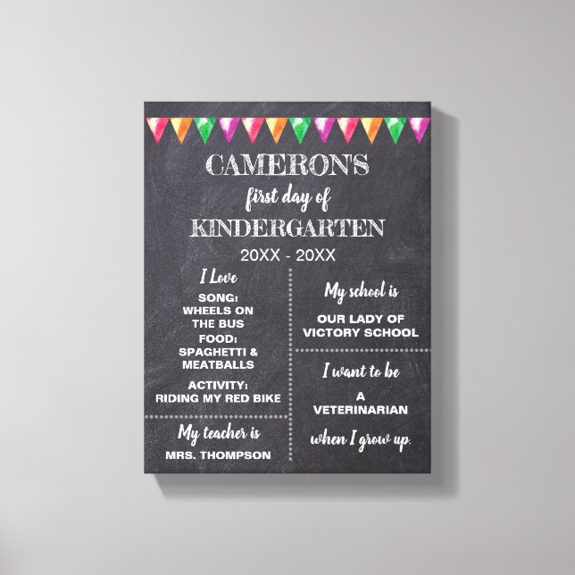 First day of Kindergarten Chalkboard about me sign (Front)