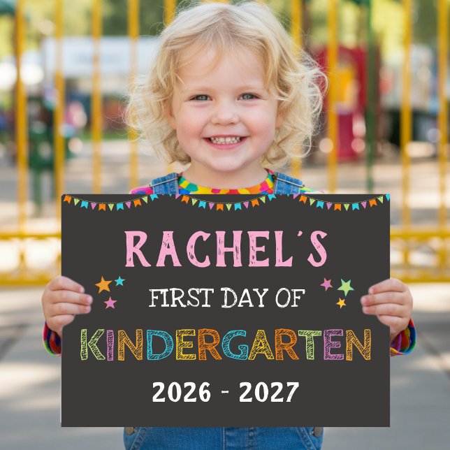 First Day of Kindergarten Chalkboard Rainbow Sign (Personalized First Day of Kindergarten Sign – Chalkboard Rainbow School Photo Prop Poster)