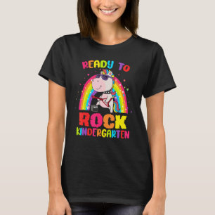 First Day Of Kindergarten Rock Unicorn Girls Back  T-Shirt