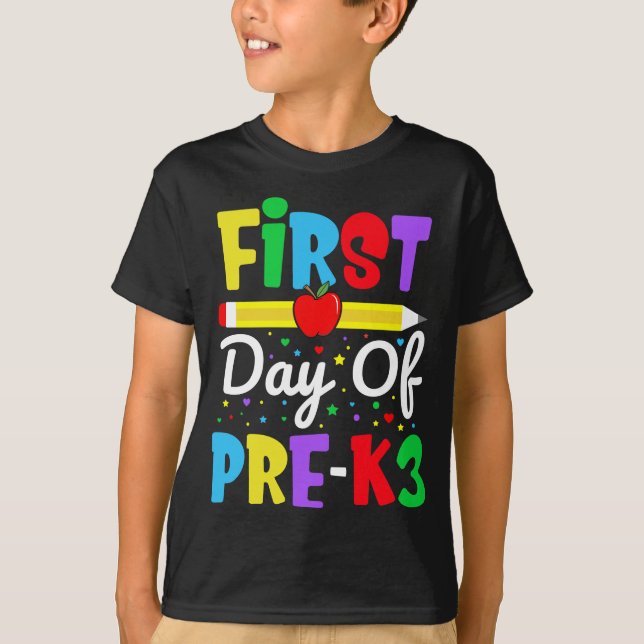 First Day of Pre-K3 Rainbow Preschool Kids T-Shirt (Front)