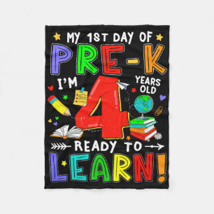 First Day Of Pre-k 4 Years Old Ready To Learn Boy Fleece Blanket