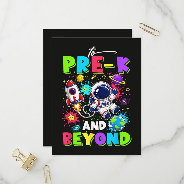 First Day of Pre-K Astronaut Space Back to School Invitation Postcard (Front/Back In Situ)