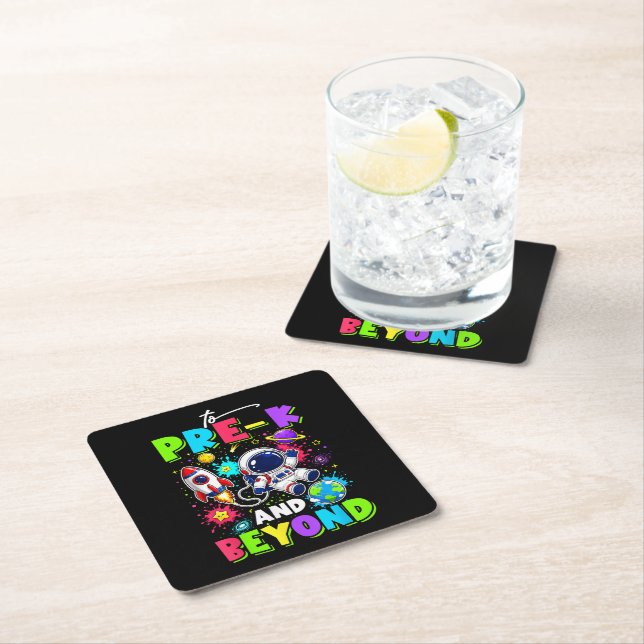 First Day of Pre-K Astronaut Space Back to School Square Paper Coaster (Insitu)