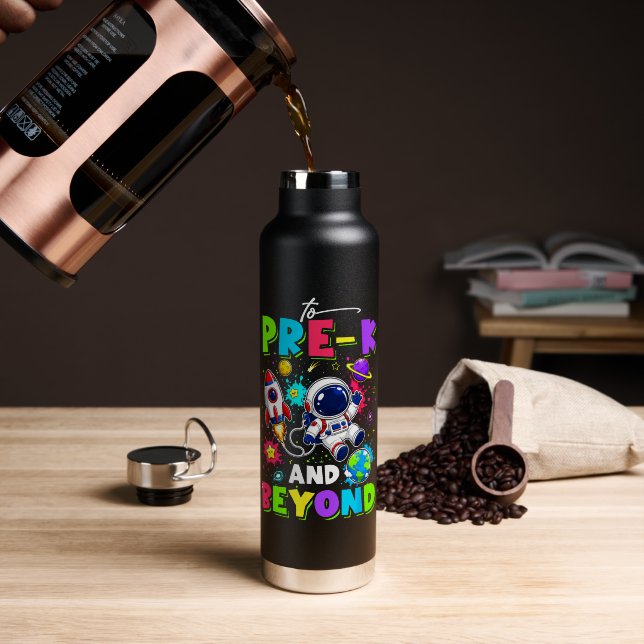First Day of Pre-K Astronaut Space Back to School Water Bottle (Coffee (Rotated))