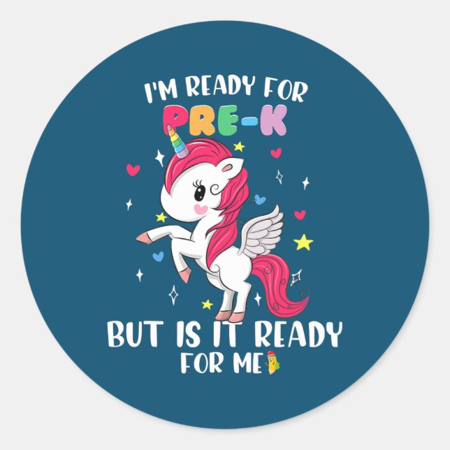 First Day Of Pre K Funny Back To School  Classic Round Sticker (Front)