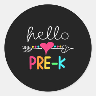 First Day Of Pre K Hello Back To School Teacher  Classic Round Sticker