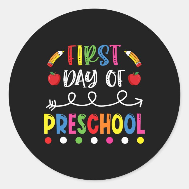 First Day of Preschool Back to School Teacher Stud Classic Round Sticker (Front)