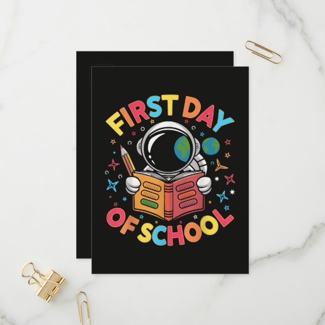 First Day of School Astronaut Space Back to School Invitation Postcard (Front/Back In Situ)