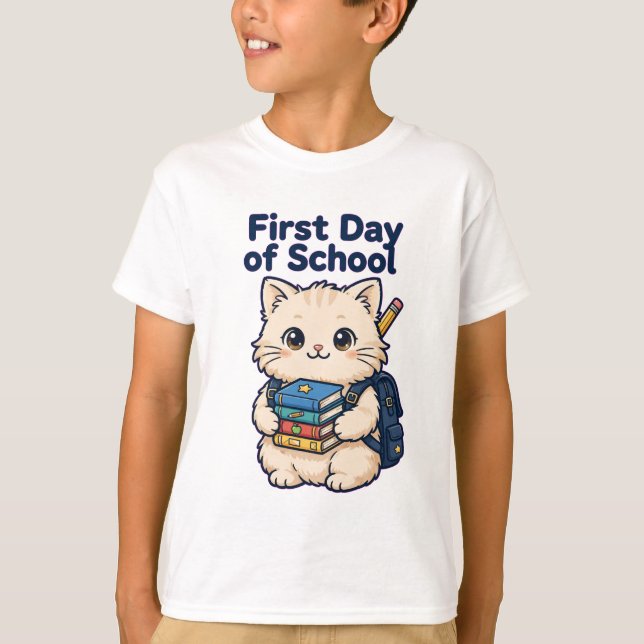 First Day Of School Cat - Cute Kitten T-Shirt (Front)