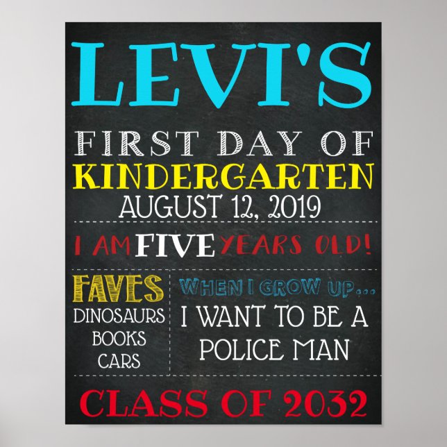 FIRST DAY OF SCHOOL CHART (Front)