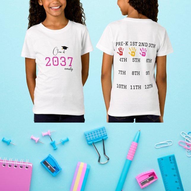 First Day of School,Class Of 2037 Handprint  T-Shirt (Creator Uploaded)