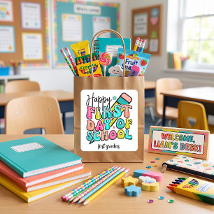 First day of school colourful elementary retro square sticker