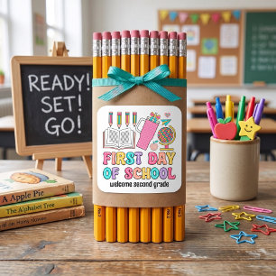 First day of school colourful retro stickers