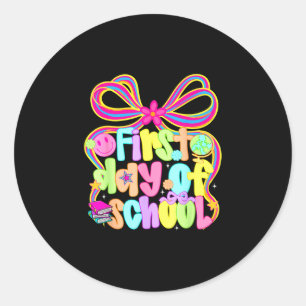 First day of school coquette back to school classic round sticker