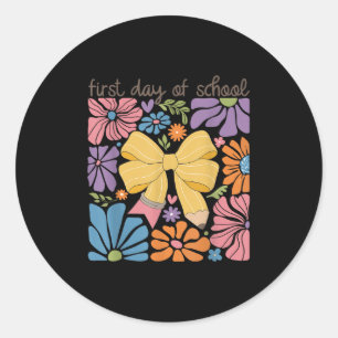 First Day Of School Coquette Bow Boho Floral Back  Classic Round Sticker
