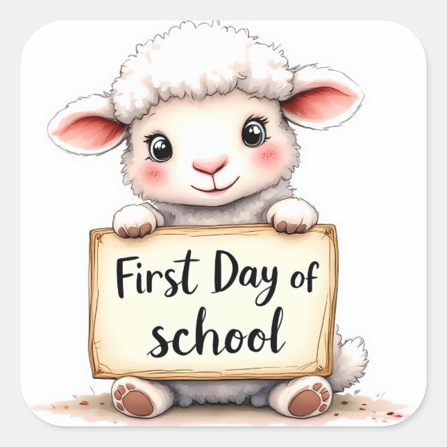 First Day Of School-Cute Lamb Sticker (Front)