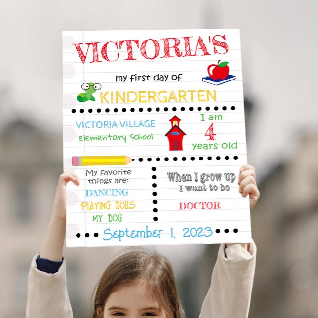 First Day Of School Kindergarten Name Date Poster (Creator Uploaded)