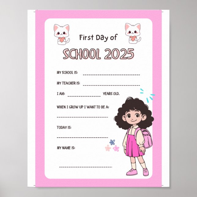 First Day of School Poster - Cute Printable Sign (Front)