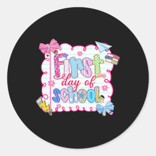 First Day Of School Preppy Coquette Bow Back To Sc Classic Round Sticker
