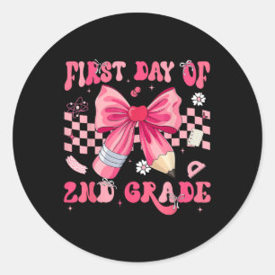First Day Of Second Grade Coquette Bow Pencil Back Classic Round Sticker