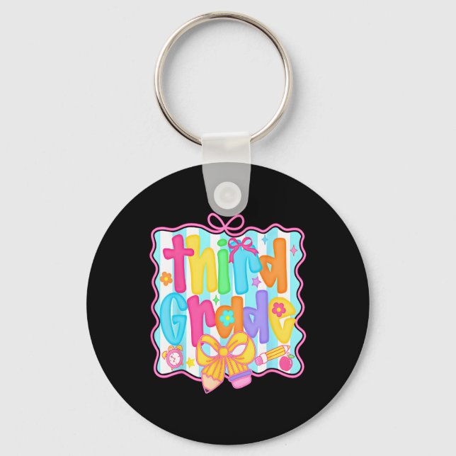 First Day Of Third Grade Floral Bundle For Teacher Key Ring (Front)