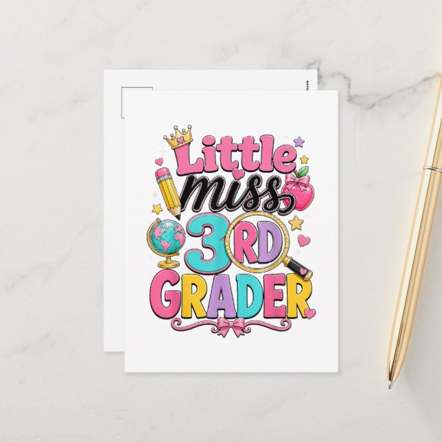 First Day of Third Little Miss 3rd Grader Holiday Postcard (Front/Back In Situ)