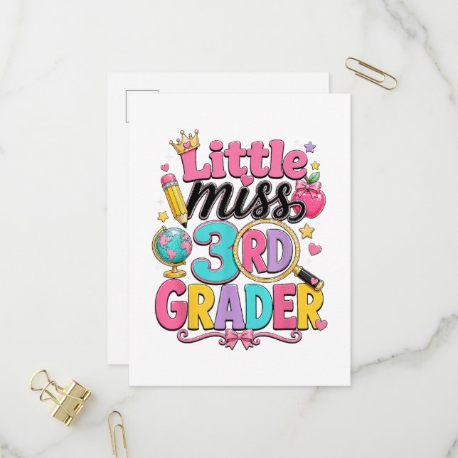 First Day of Third Little Miss 3rd Grader Invitation Postcard (Front/Back In Situ)
